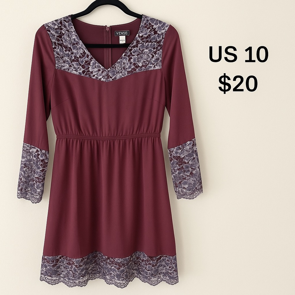 Venezia Maroon Dress with Lace Details